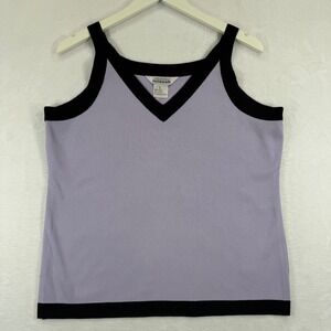 MISSOOK Womens L Lavender Black Trim V Neck Knit Tank Top Made in Korea